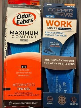Odor-Eaters Maximum Comfort Insoles & Copper Fit Work Insoles - Lot of 2 OS NIB